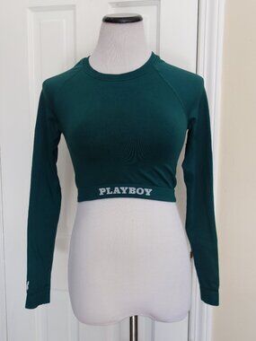 PACSUN x PLAYBOY Green Long Sleeve Workout Crop Top – Sz M?